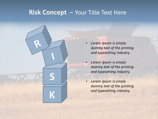 A Big Red Truck Is Driving Through A Field PowerPoint Template