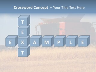 A Big Red Truck Is Driving Through A Field PowerPoint Template