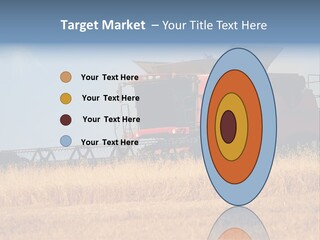 A Big Red Truck Is Driving Through A Field PowerPoint Template