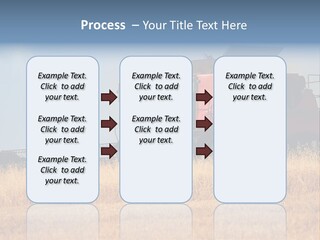A Big Red Truck Is Driving Through A Field PowerPoint Template