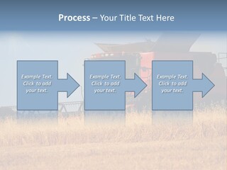 A Big Red Truck Is Driving Through A Field PowerPoint Template