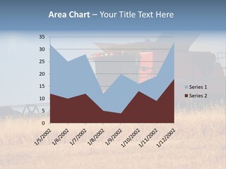 A Big Red Truck Is Driving Through A Field PowerPoint Template