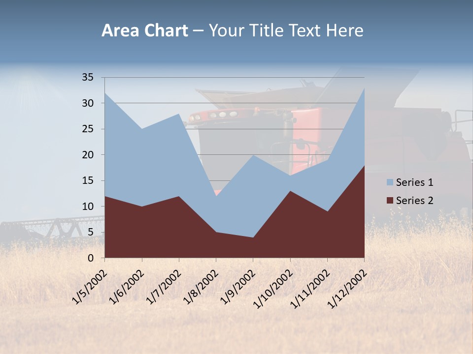 A Big Red Truck Is Driving Through A Field PowerPoint Template