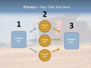 A Big Red Truck Is Driving Through A Field PowerPoint Template
