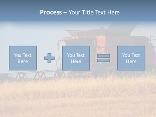 A Big Red Truck Is Driving Through A Field PowerPoint Template