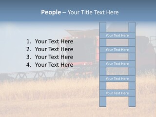 A Big Red Truck Is Driving Through A Field PowerPoint Template