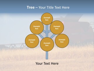 A Big Red Truck Is Driving Through A Field PowerPoint Template