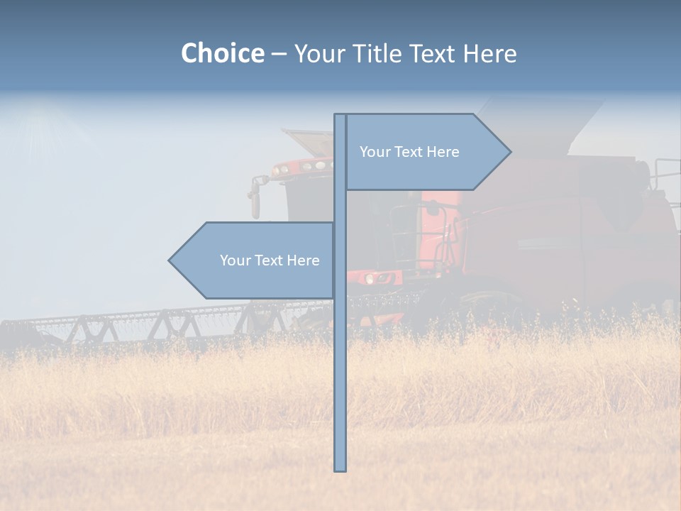 A Big Red Truck Is Driving Through A Field PowerPoint Template