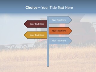 A Big Red Truck Is Driving Through A Field PowerPoint Template