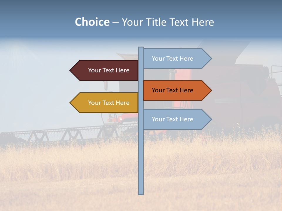 A Big Red Truck Is Driving Through A Field PowerPoint Template