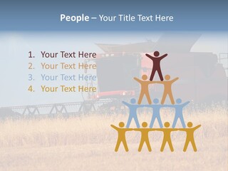 A Big Red Truck Is Driving Through A Field PowerPoint Template