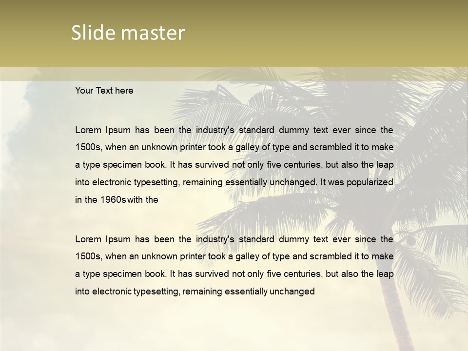 A Palm Tree On A Sandy Beach With The Ocean In The Background PowerPoint Template