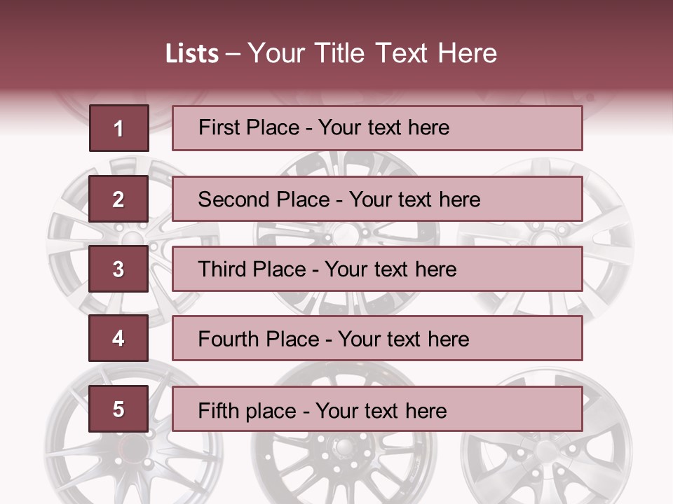 A Set Of Four Different Types Of Wheel Rims PowerPoint Template