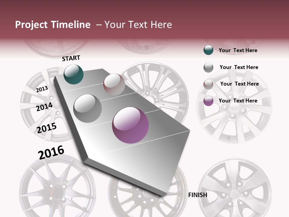 A Set Of Four Different Types Of Wheel Rims PowerPoint Template