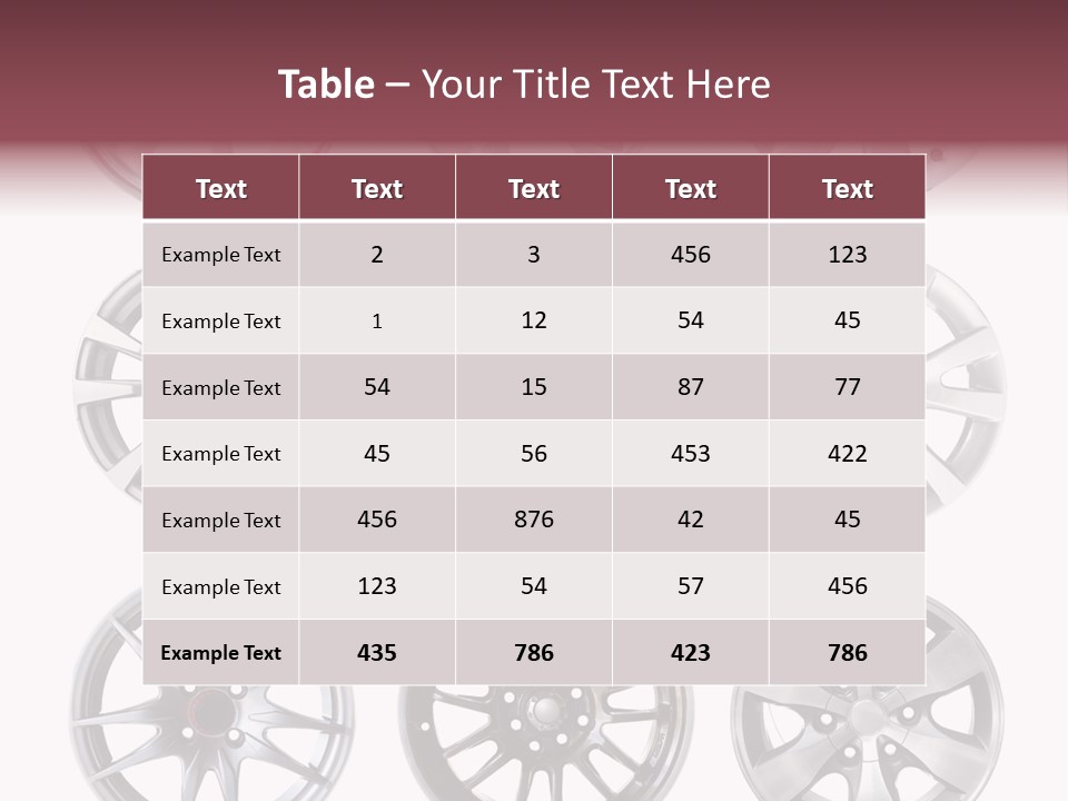A Set Of Four Different Types Of Wheel Rims PowerPoint Template