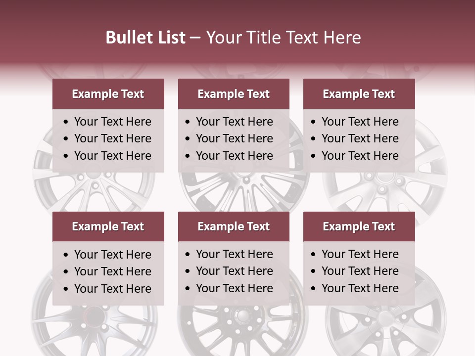 A Set Of Four Different Types Of Wheel Rims PowerPoint Template