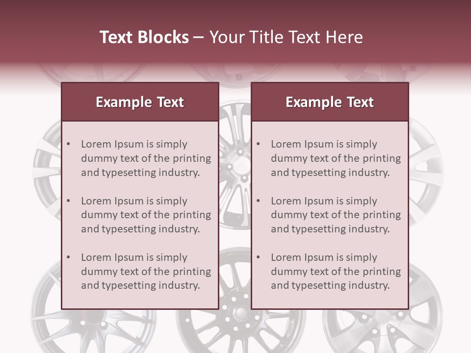 A Set Of Four Different Types Of Wheel Rims PowerPoint Template