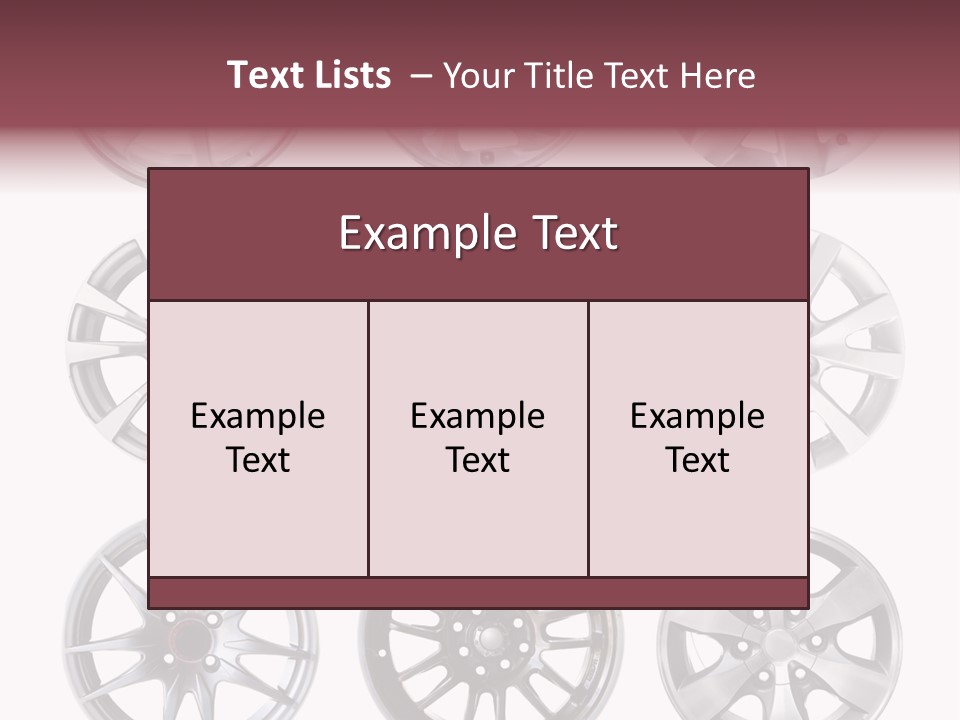 A Set Of Four Different Types Of Wheel Rims PowerPoint Template