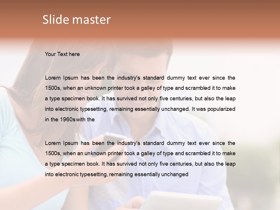 A Man And Woman Looking At A Cell Phone PowerPoint Template