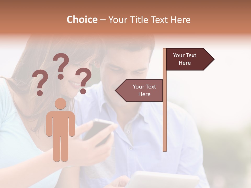 A Man And Woman Looking At A Cell Phone PowerPoint Template