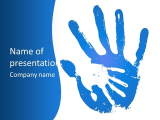 A Blue Hand Print On A White Background PowerPoint Template