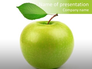 A Green Apple With A Leaf On Top Of It PowerPoint Template