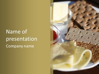 A Plate With Crackers And Cheese On It PowerPoint Template
