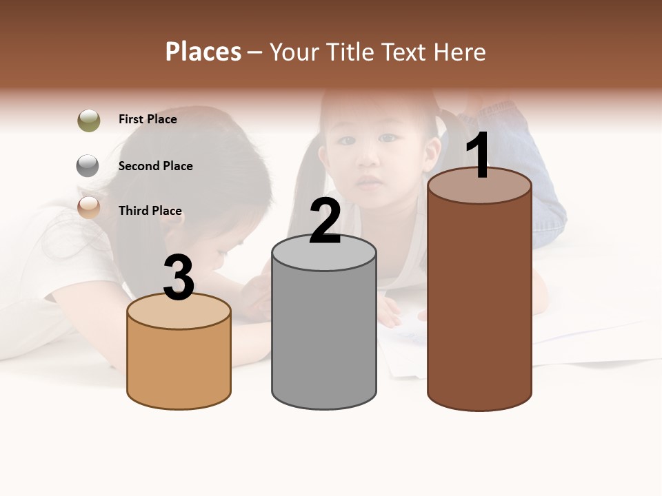 Two Little Girls Writing On A Piece Of Paper PowerPoint Template