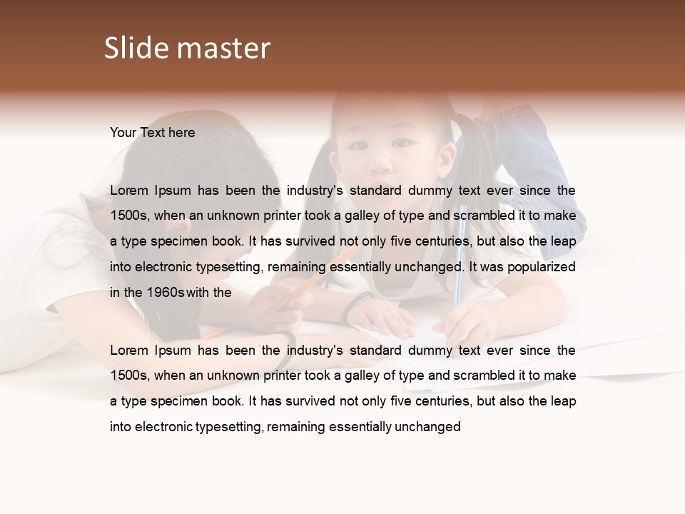 Two Little Girls Writing On A Piece Of Paper PowerPoint Template
