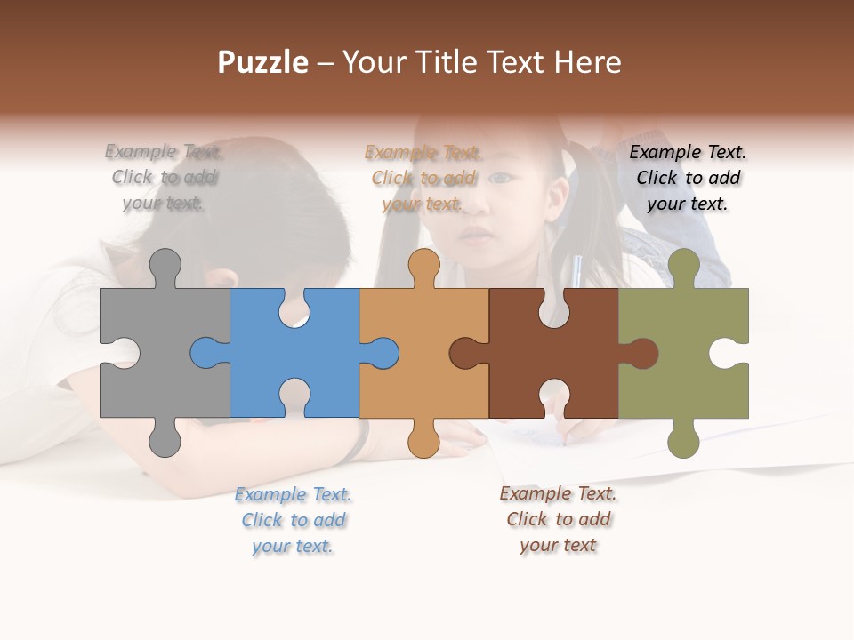 Two Little Girls Writing On A Piece Of Paper PowerPoint Template