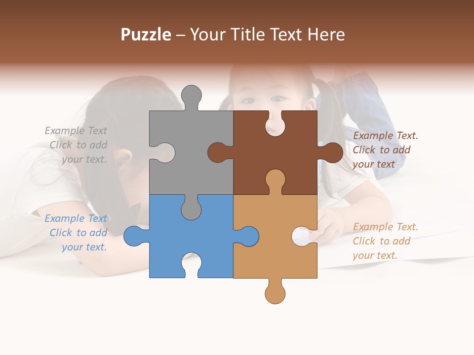 Two Little Girls Writing On A Piece Of Paper PowerPoint Template