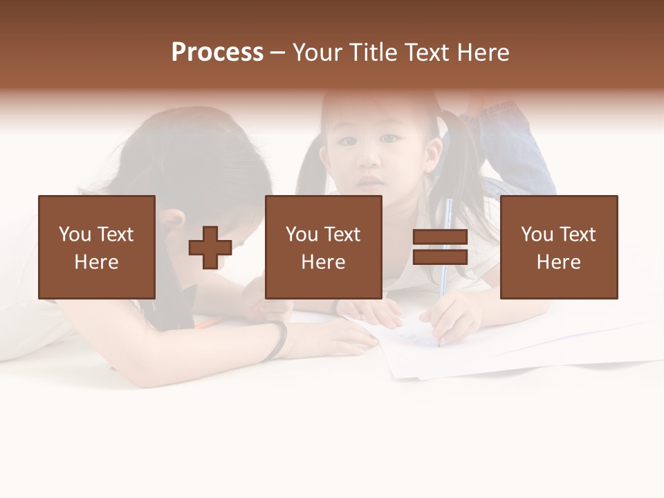 Two Little Girls Writing On A Piece Of Paper PowerPoint Template