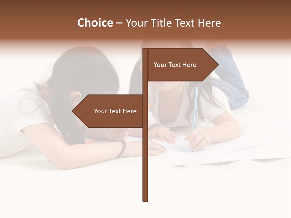 Two Little Girls Writing On A Piece Of Paper PowerPoint Template