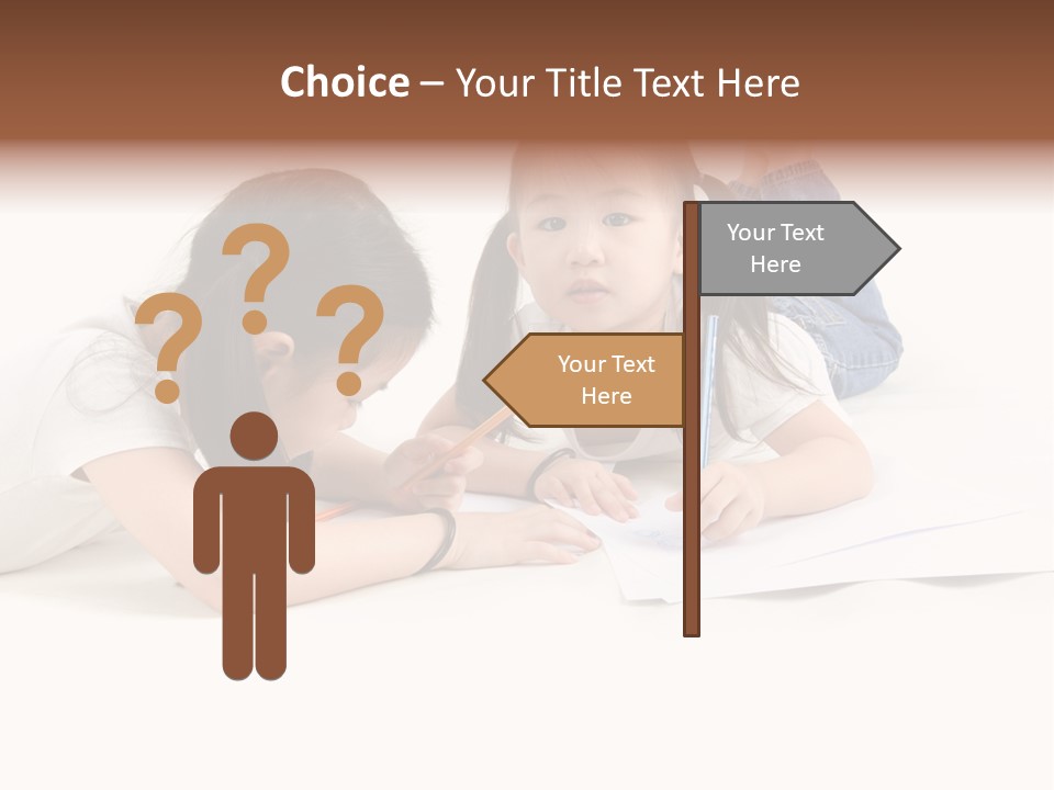 Two Little Girls Writing On A Piece Of Paper PowerPoint Template