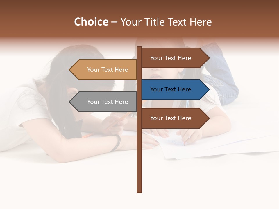 Two Little Girls Writing On A Piece Of Paper PowerPoint Template