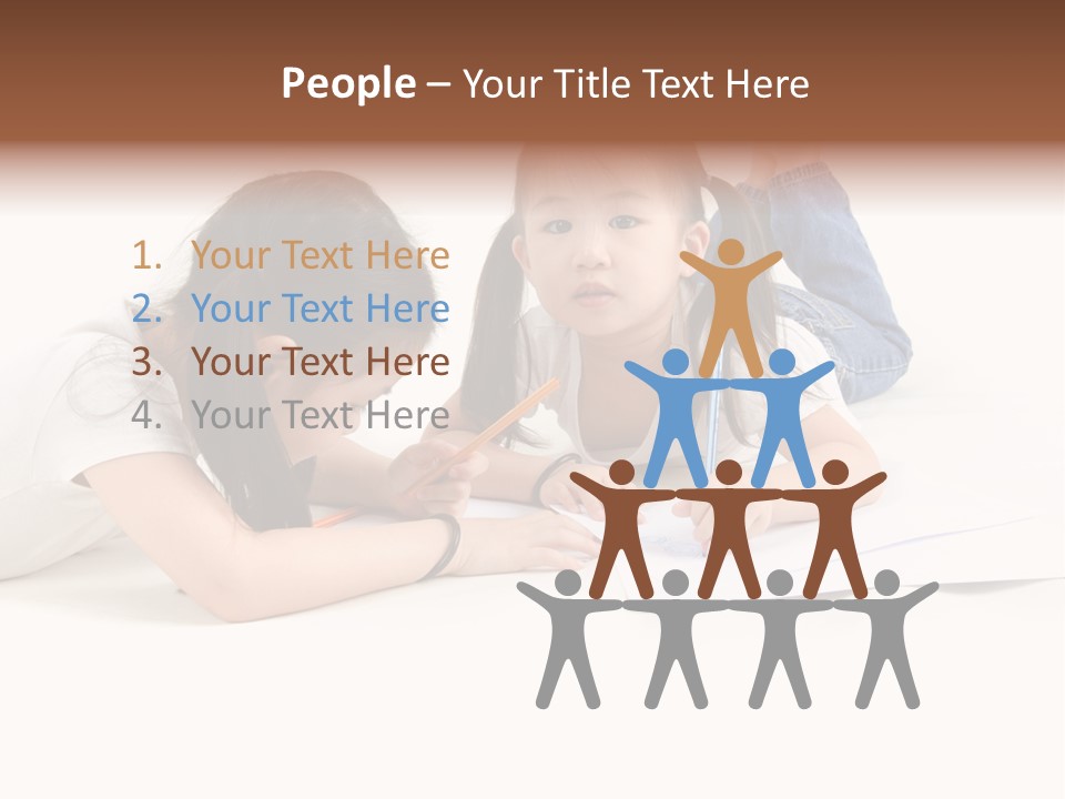 Two Little Girls Writing On A Piece Of Paper PowerPoint Template