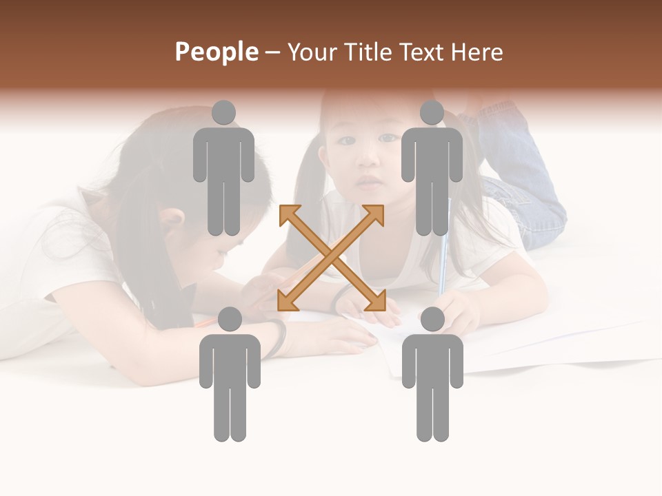 Two Little Girls Writing On A Piece Of Paper PowerPoint Template