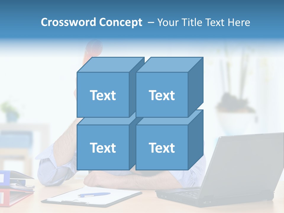 A Man Sitting At A Desk With A Laptop And Telephone PowerPoint Template