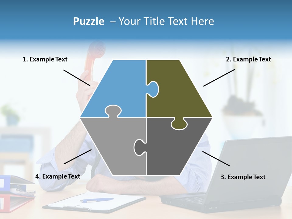 A Man Sitting At A Desk With A Laptop And Telephone PowerPoint Template