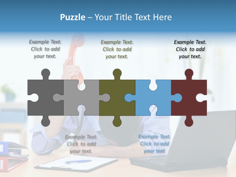 A Man Sitting At A Desk With A Laptop And Telephone PowerPoint Template