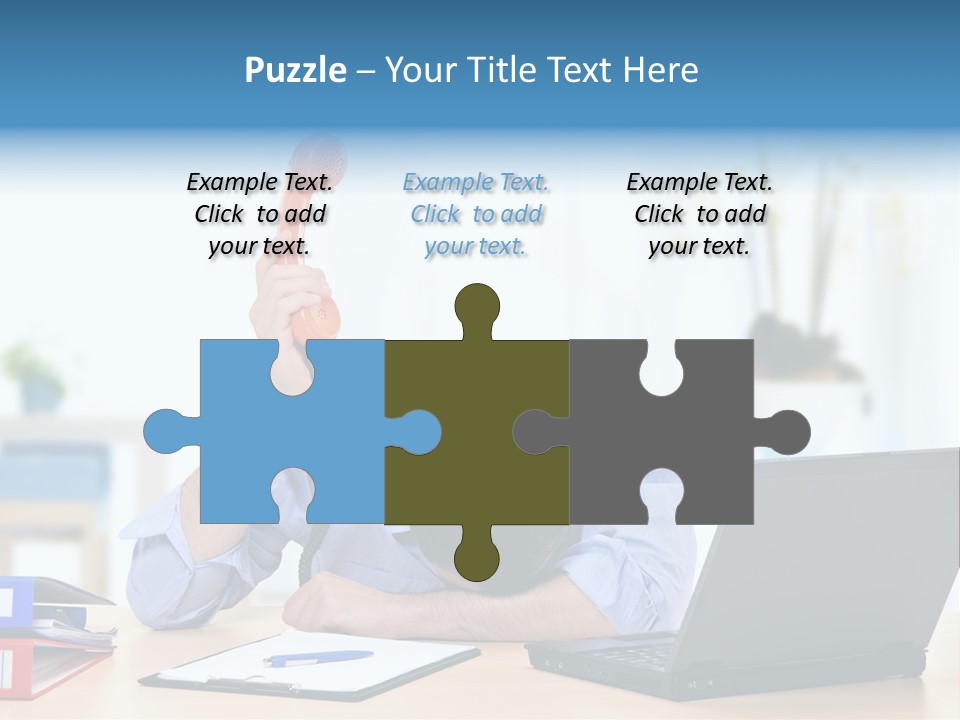 A Man Sitting At A Desk With A Laptop And Telephone PowerPoint Template