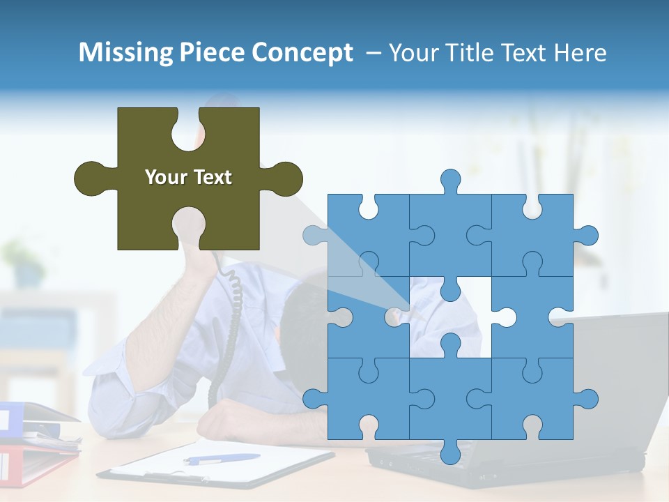 A Man Sitting At A Desk With A Laptop And Telephone PowerPoint Template