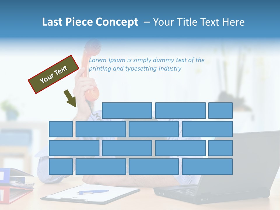 A Man Sitting At A Desk With A Laptop And Telephone PowerPoint Template