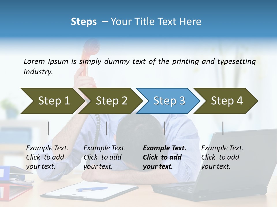 A Man Sitting At A Desk With A Laptop And Telephone PowerPoint Template