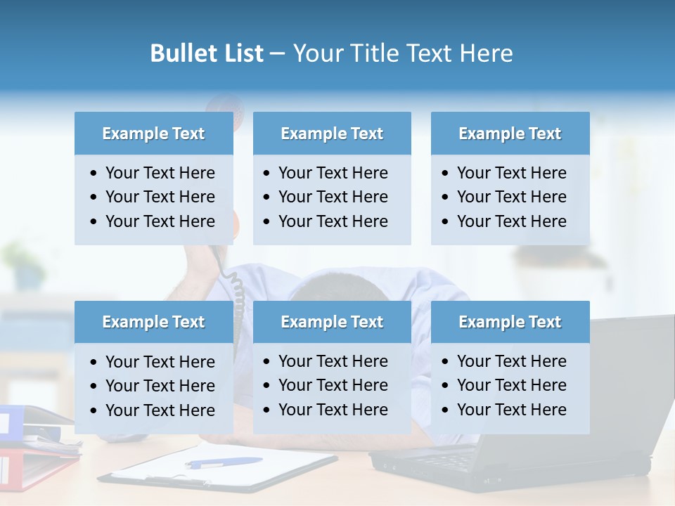 A Man Sitting At A Desk With A Laptop And Telephone PowerPoint Template