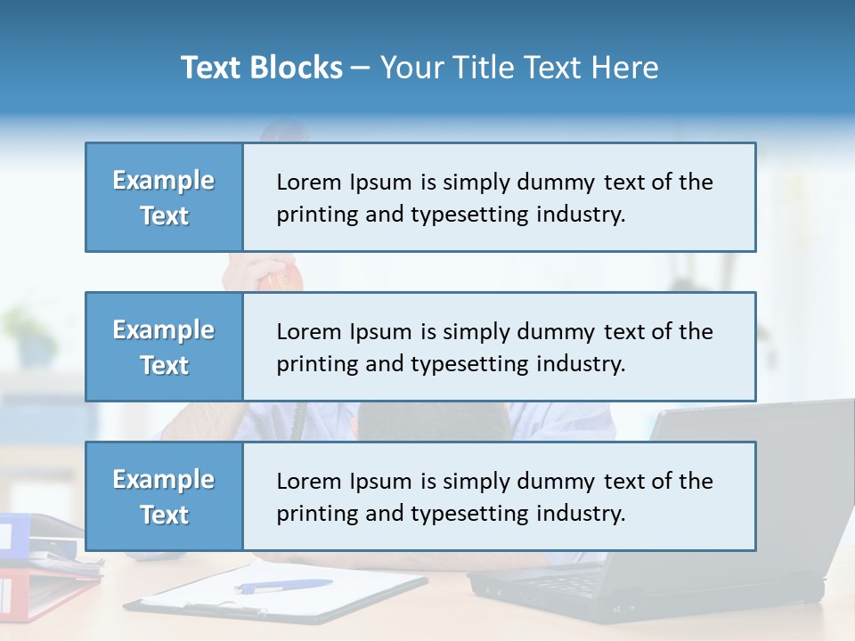 A Man Sitting At A Desk With A Laptop And Telephone PowerPoint Template