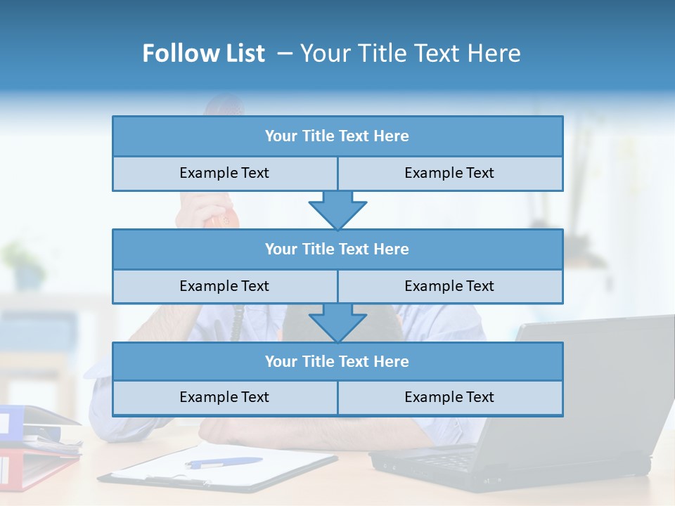 A Man Sitting At A Desk With A Laptop And Telephone PowerPoint Template