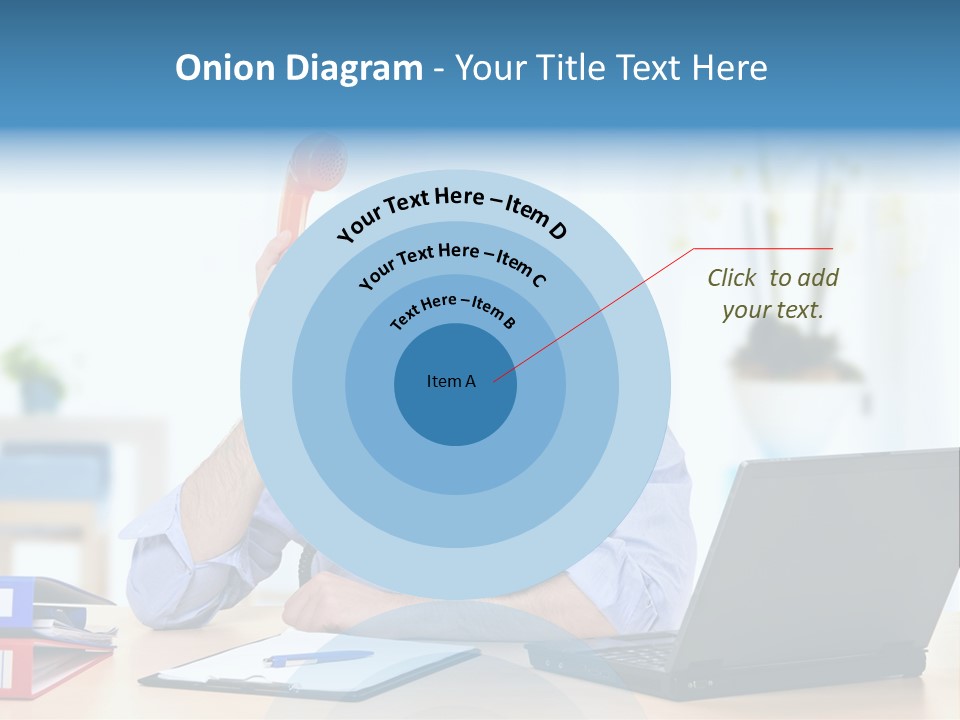 A Man Sitting At A Desk With A Laptop And Telephone PowerPoint Template