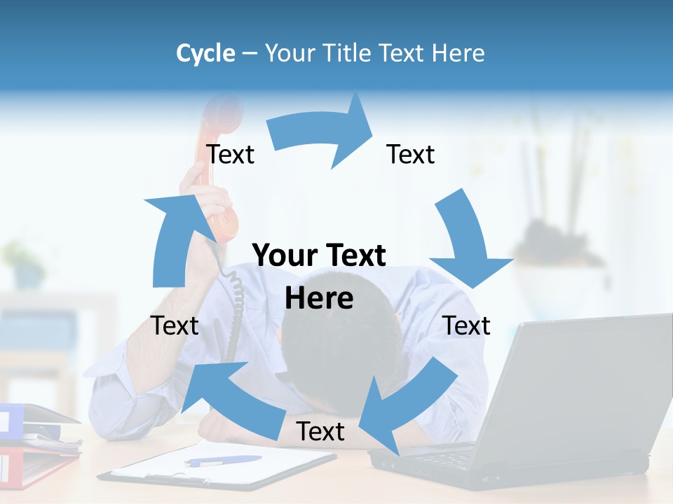 A Man Sitting At A Desk With A Laptop And Telephone PowerPoint Template