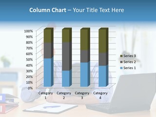 A Man Sitting At A Desk With A Laptop And Telephone PowerPoint Template